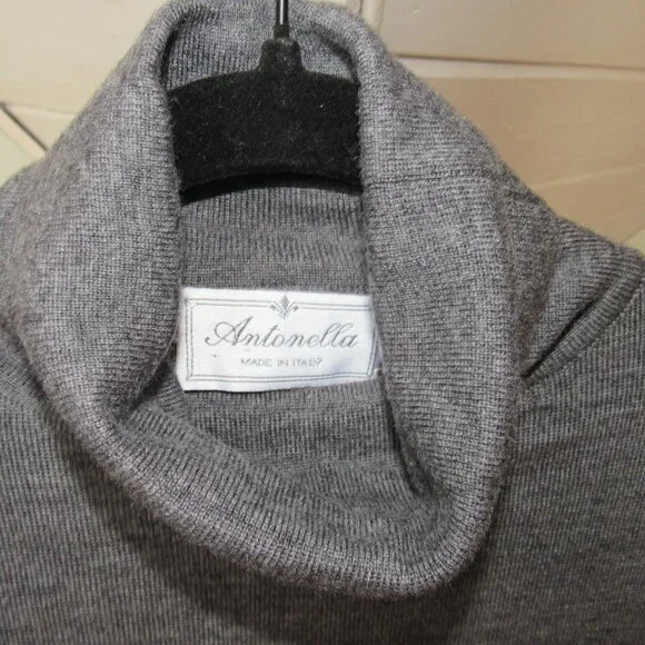 100% Merino Wool Gray Turtleneck Made in Italy Antonella Womens Size L - Picture 2 of 12
